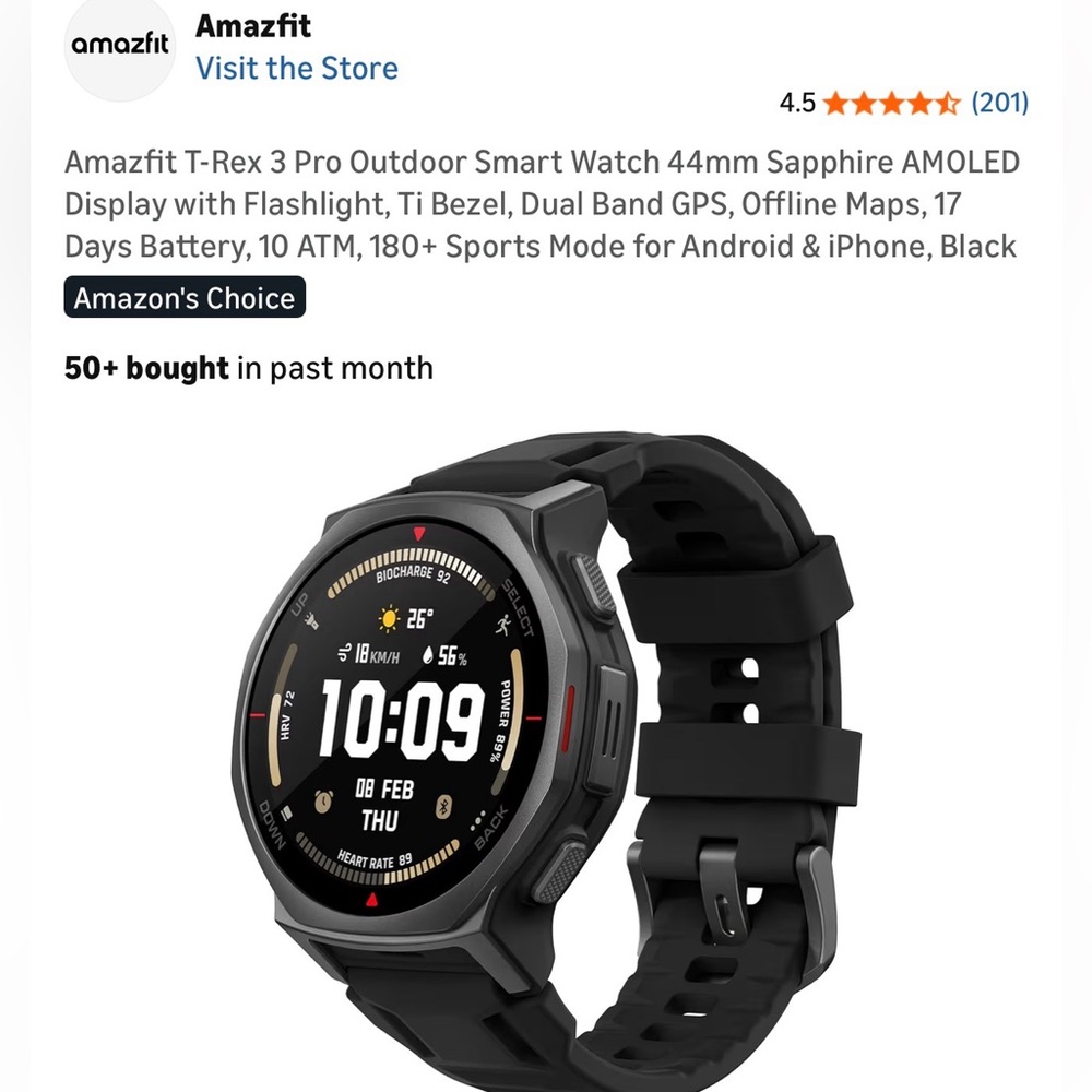 Amazfit T-Rex 2 Outdoor Smart Black Watch - Picture 13 of 14